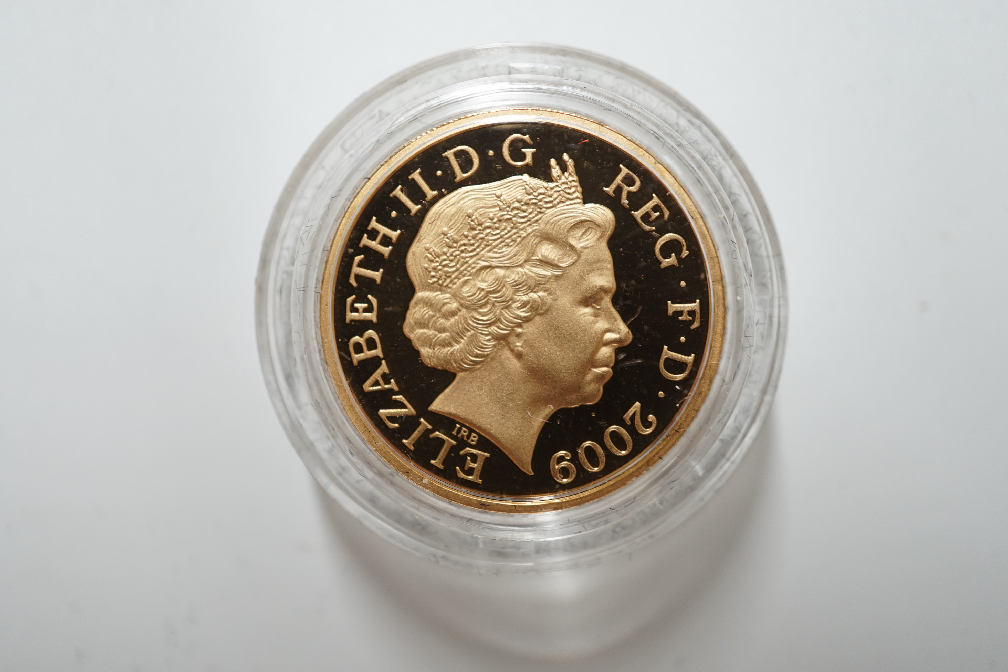 British gold coins, Elizabeth II, 2009 Shield of the Royal Arms £1 gold proof coin, in case of issue with certificate